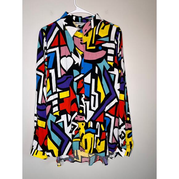 1990s Big Dart Keith Haring Abstract Rainbow Maximalist Art To Wear Shirt XL - Picture 1 of 5